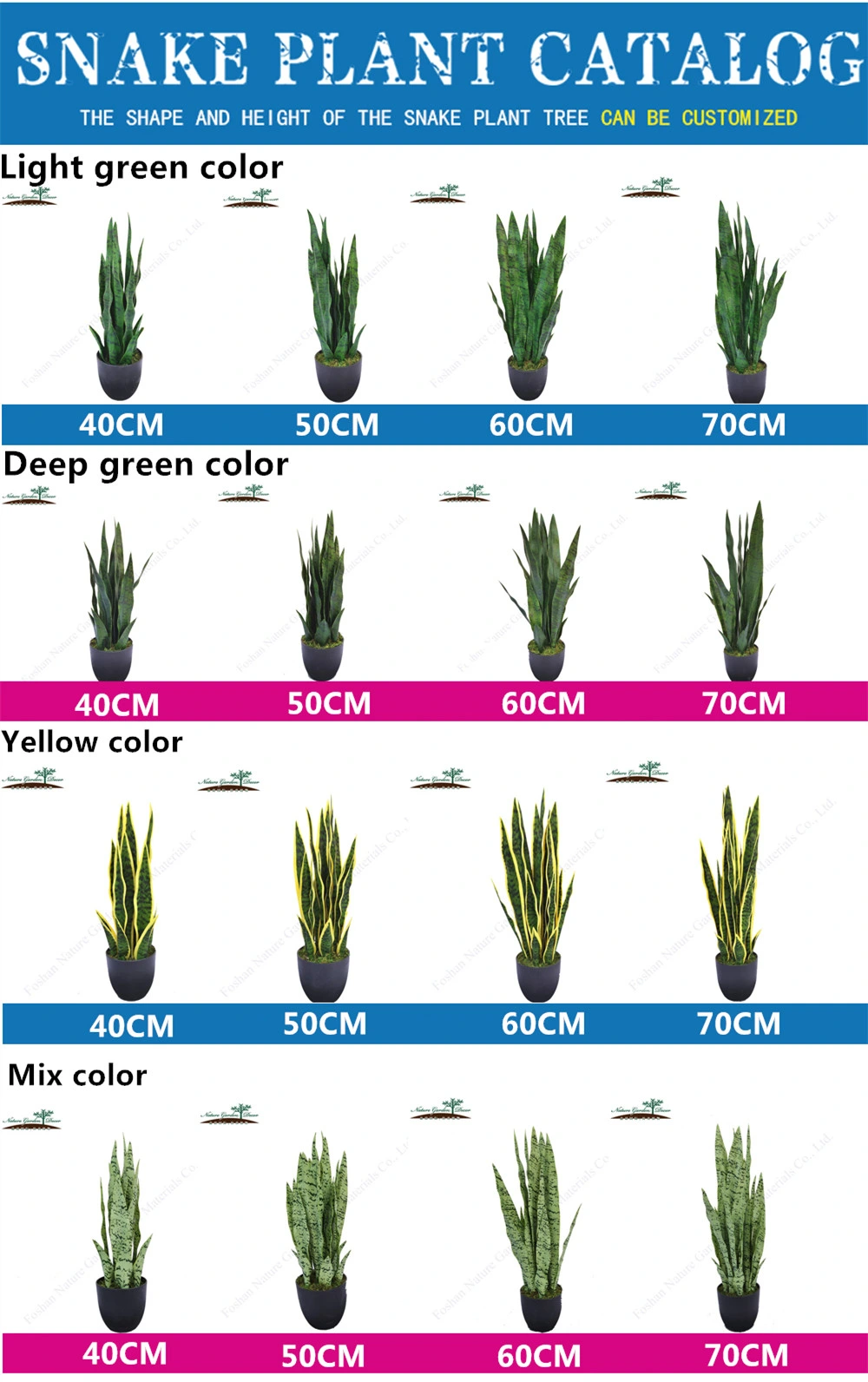 Fashion Snake Tree Sansevieria Trifasciata Prain Green and Yellow Artificial Plant Bonsai