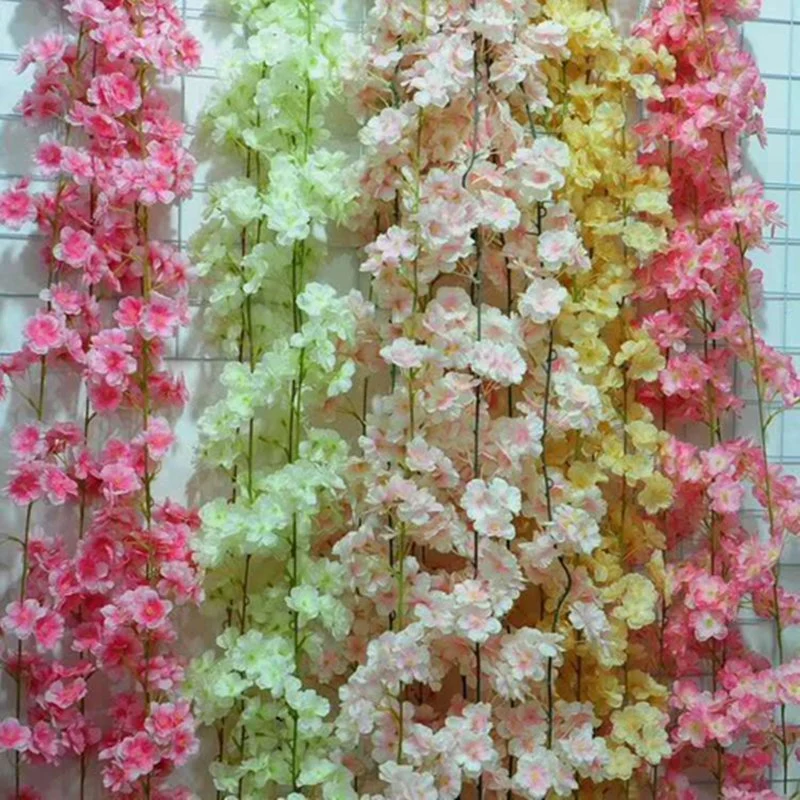 Colorful 180cm High Artificial Silk Cherry Blossom Flower Vine