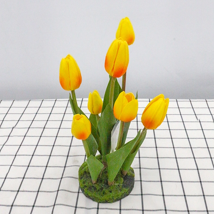 PU Tulip Artificial Real Touch PU Tulip Flower Bonsai for Desktop Office Decoration