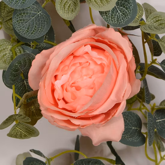 Ghirlanda di fiori di vite rosa artificiale da 6,6 piedi con foglie verdi per la decorazione della festa di nozze